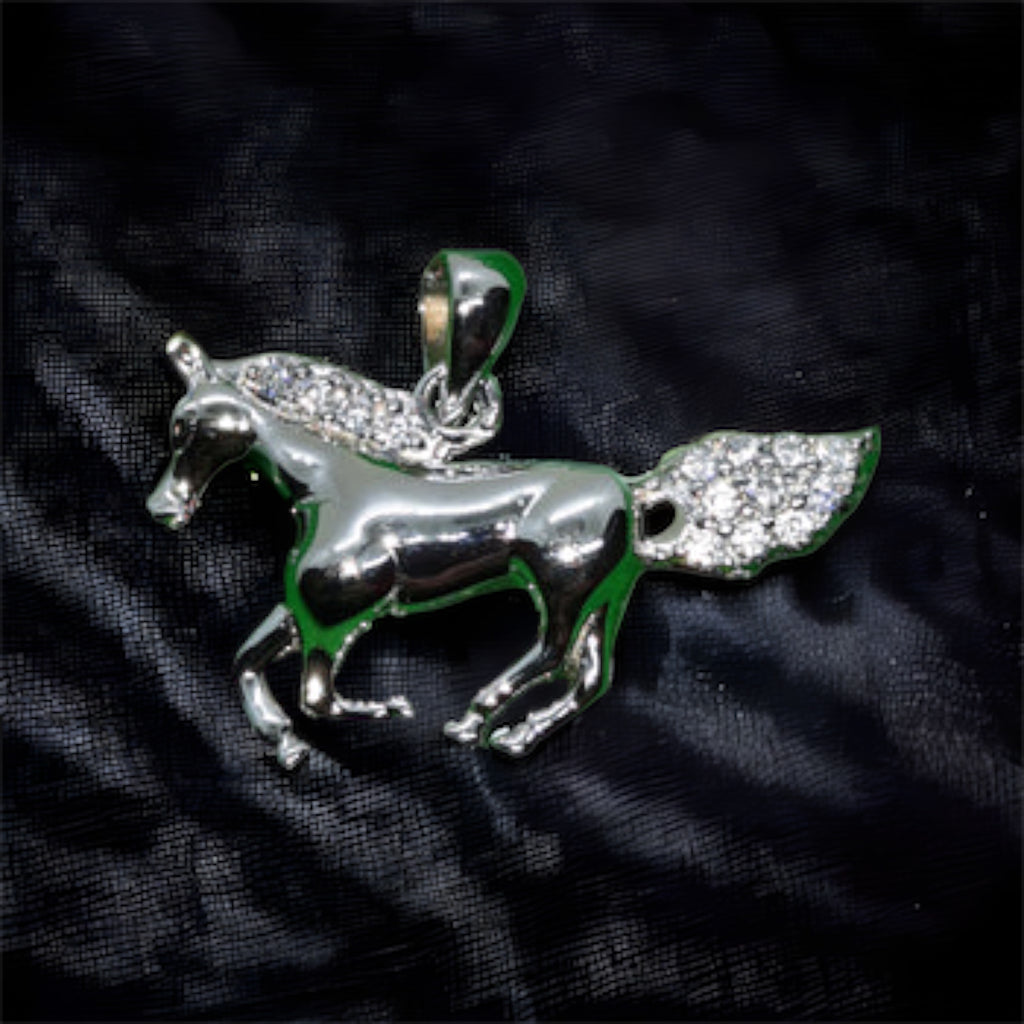 Horse Pendant/Charm - Sterling Silver with Crystals