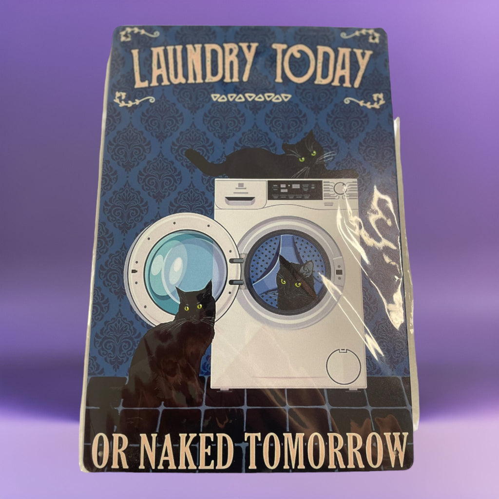 Vintage look Cat Themed Tin Wall Art - Laundry Today - Naked Tomorrow