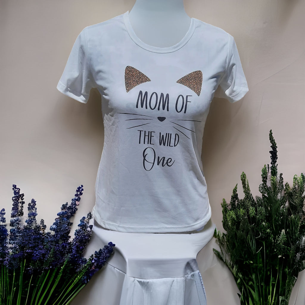 White T-shirt "Mom of The Wild One"