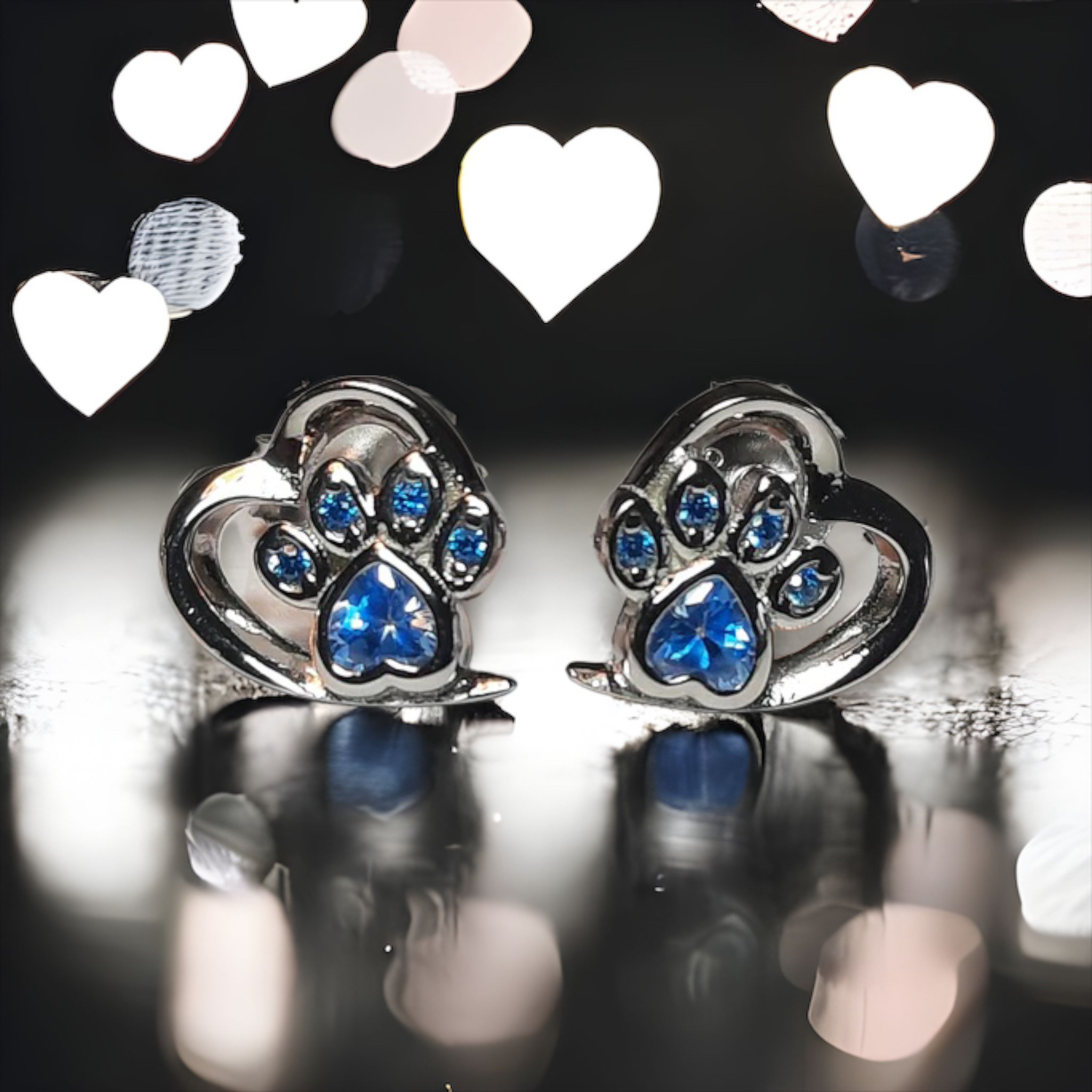Blue Pet Paw Print in Heart Earrings Petcarers